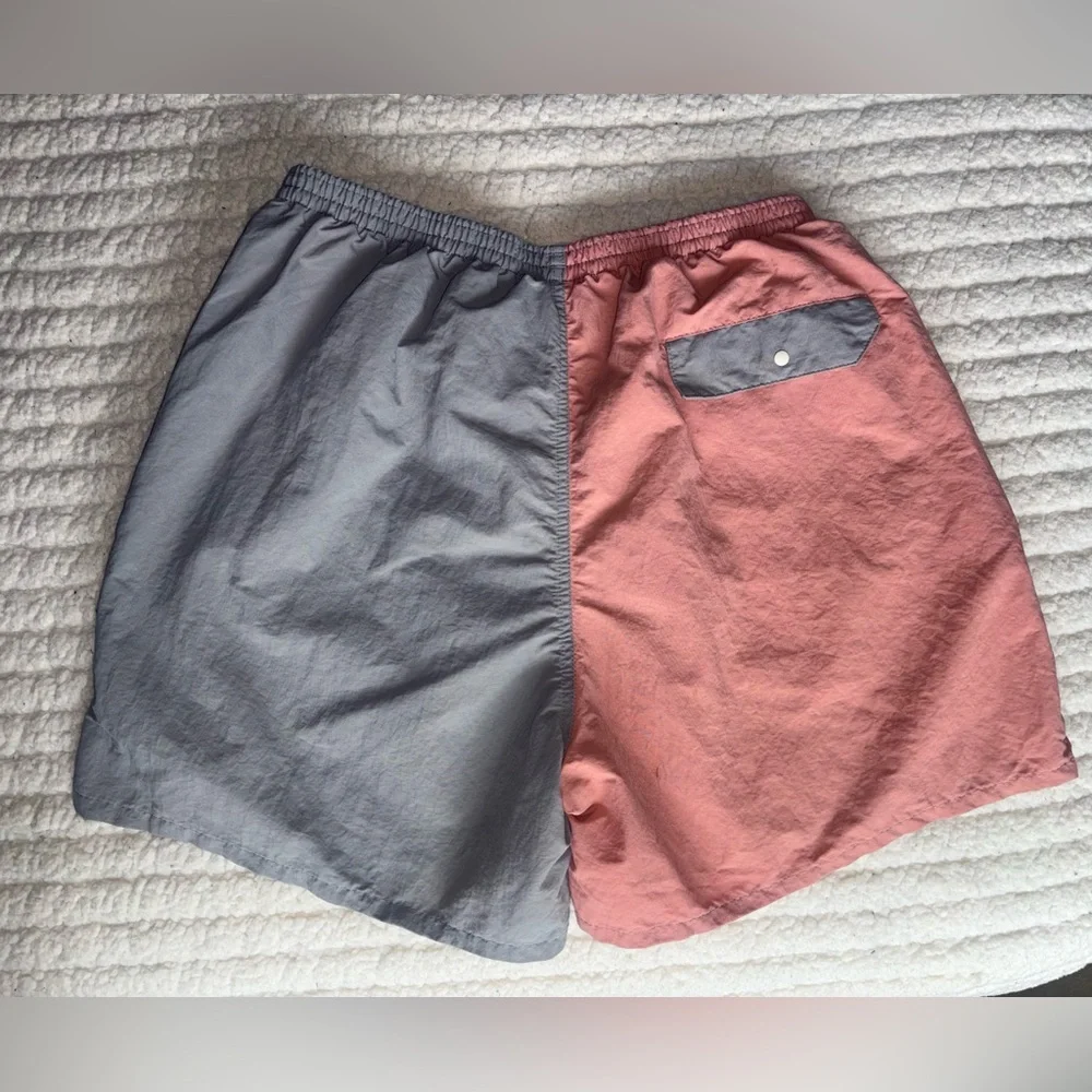 Patagonia Grey & Salmon Pink Color Block Swim Trunk Shorts Size: Medium